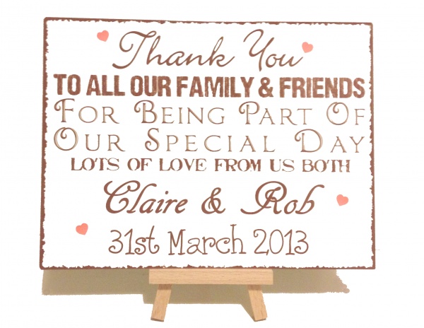 Personalised Thank You Wedding Vintage Shabby Chic Sign